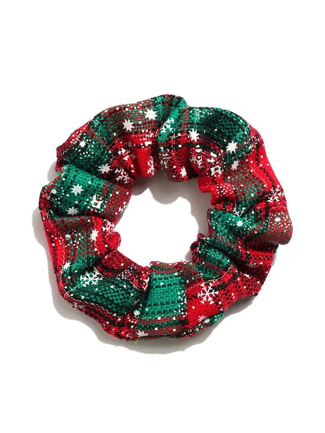 Christmas Snowflake Plaid Large Hair Tie Christmas Hair Rope Elastic