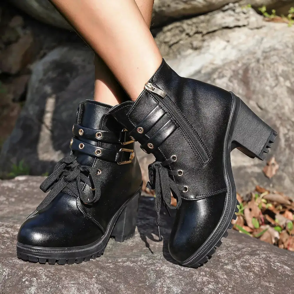 Classic Lace-Up Block Heel Boots