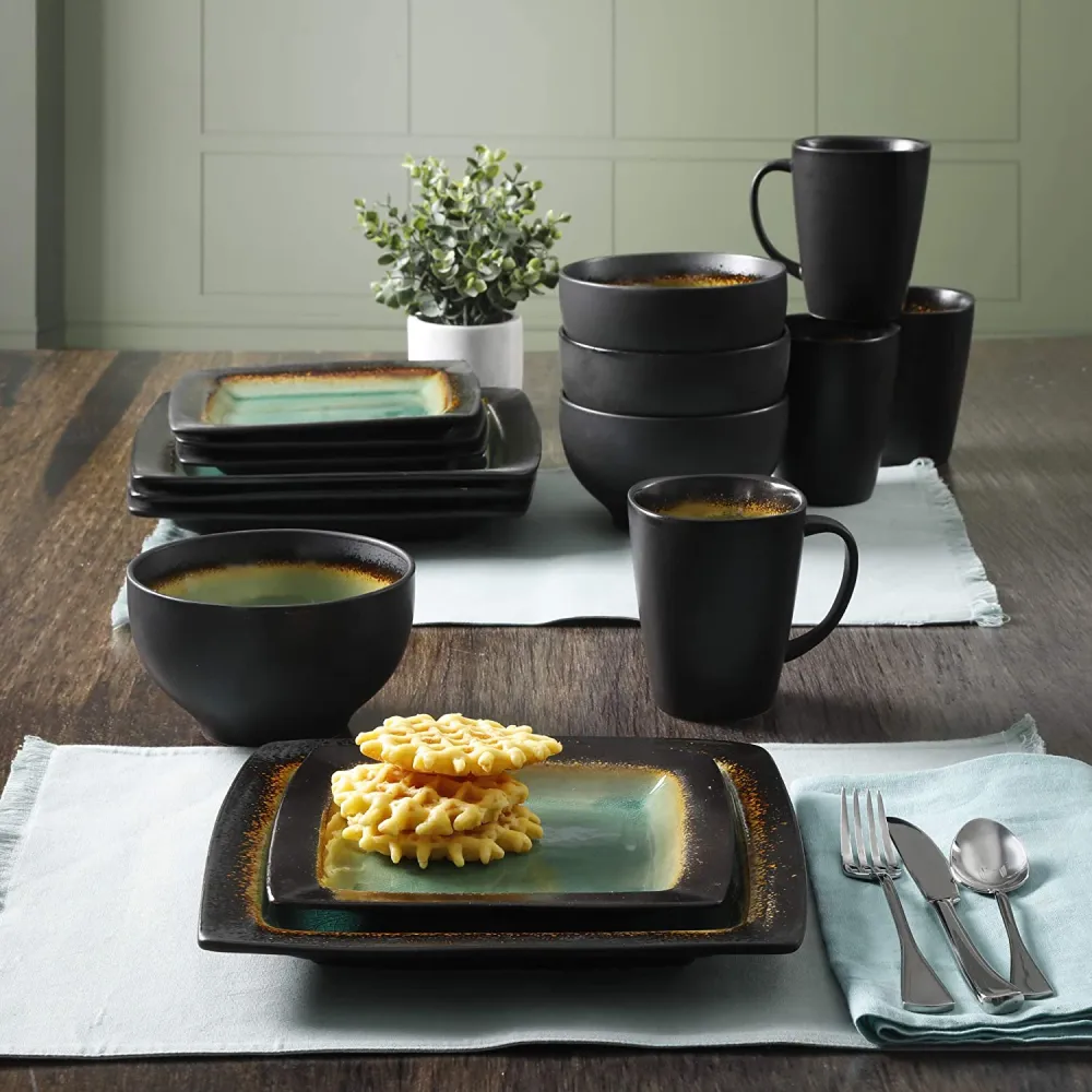 Gibson Elite Althea Reactive Dinnerware Set, 16 Pc, Teal