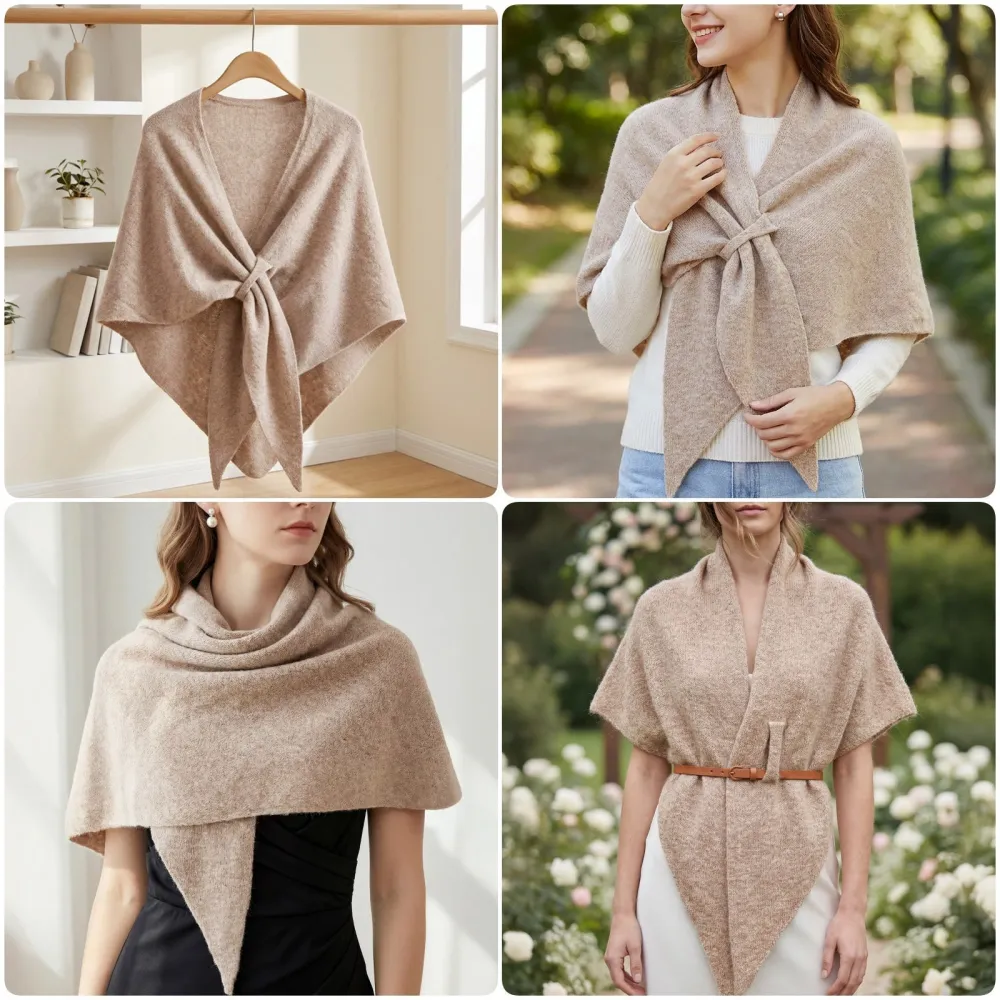 2026 Spring/Fall Faux Cashmere Lazy Style Multi-Color Loose Shawl for Women Warm Triangle Scarf Cape Layering Outerwear