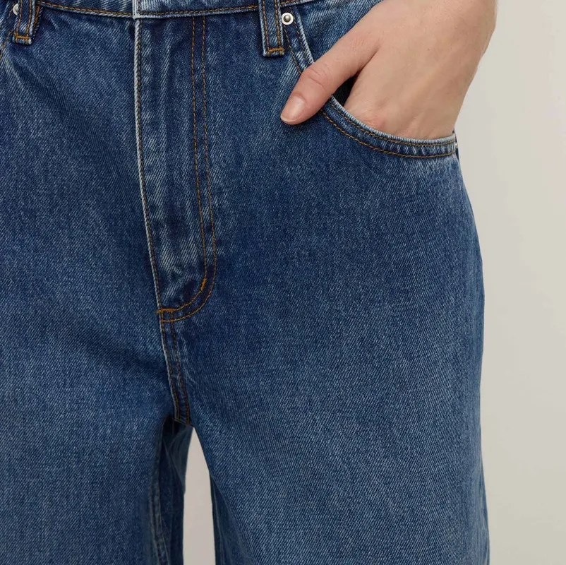 Mid Blue Mid-Rise Curved-Leg Jeans