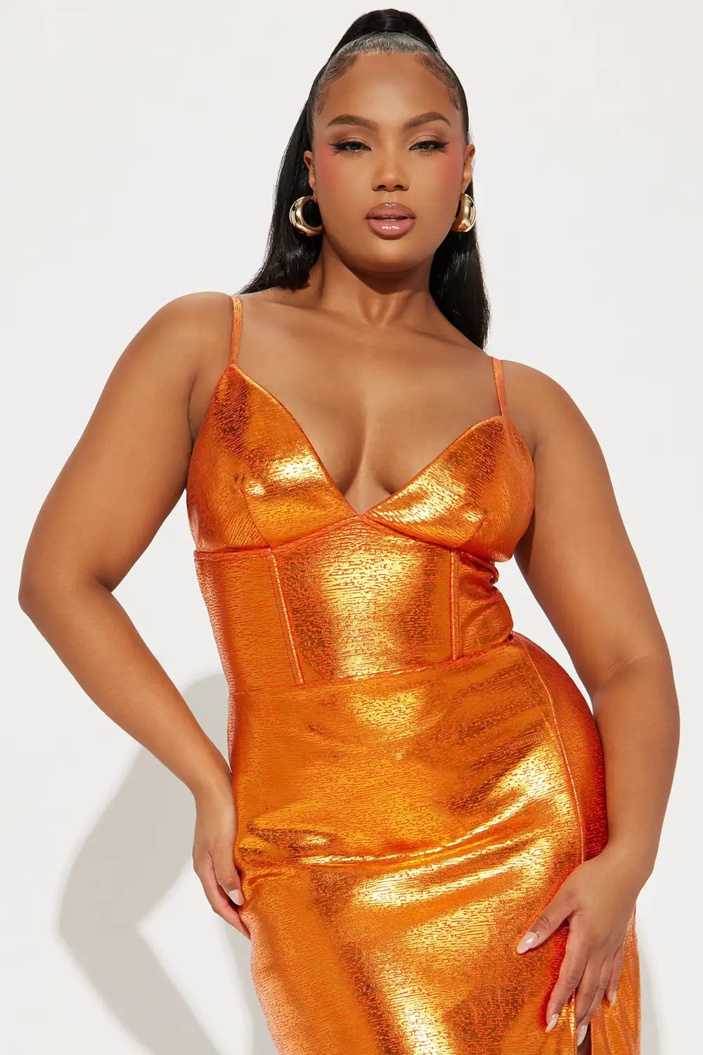 Ashley Metallic Bandage Maxi Dress - Orange