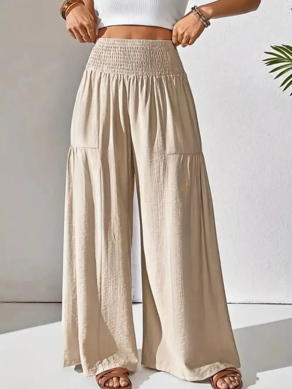 Everyday Smocked Waist Wide Leg Pants