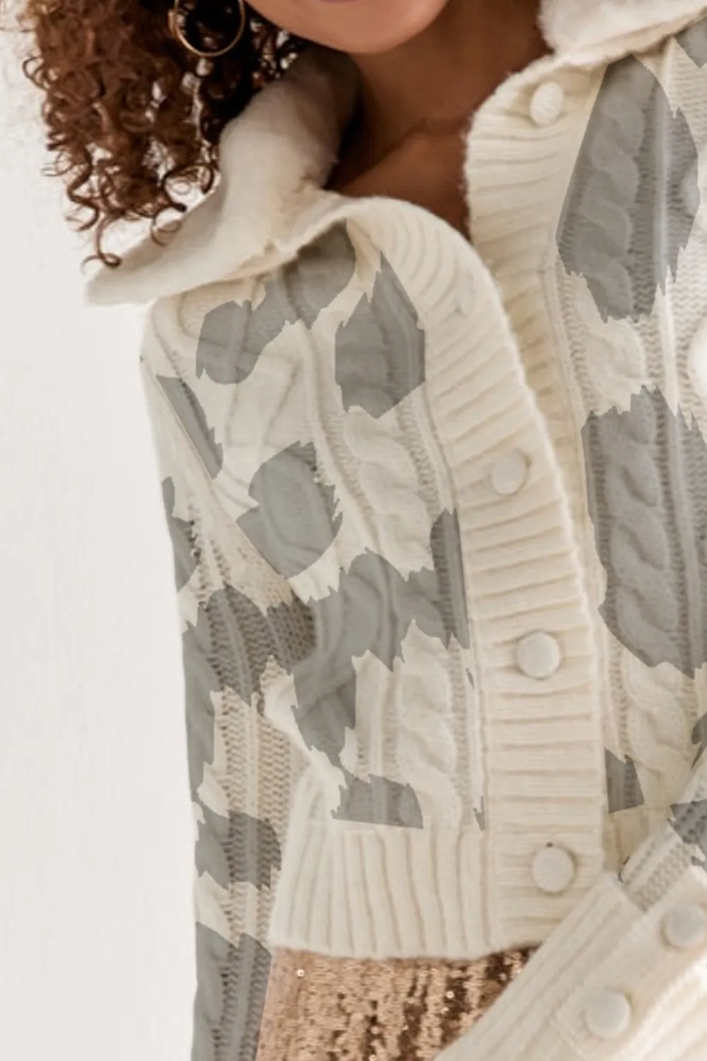 Estela Cable Faux Fur Collar Cardigan