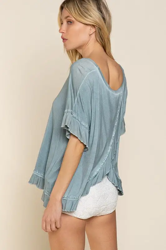 Peek-a-boo Ruffle Overlay Knit Top | URBAN ECHO SHOP