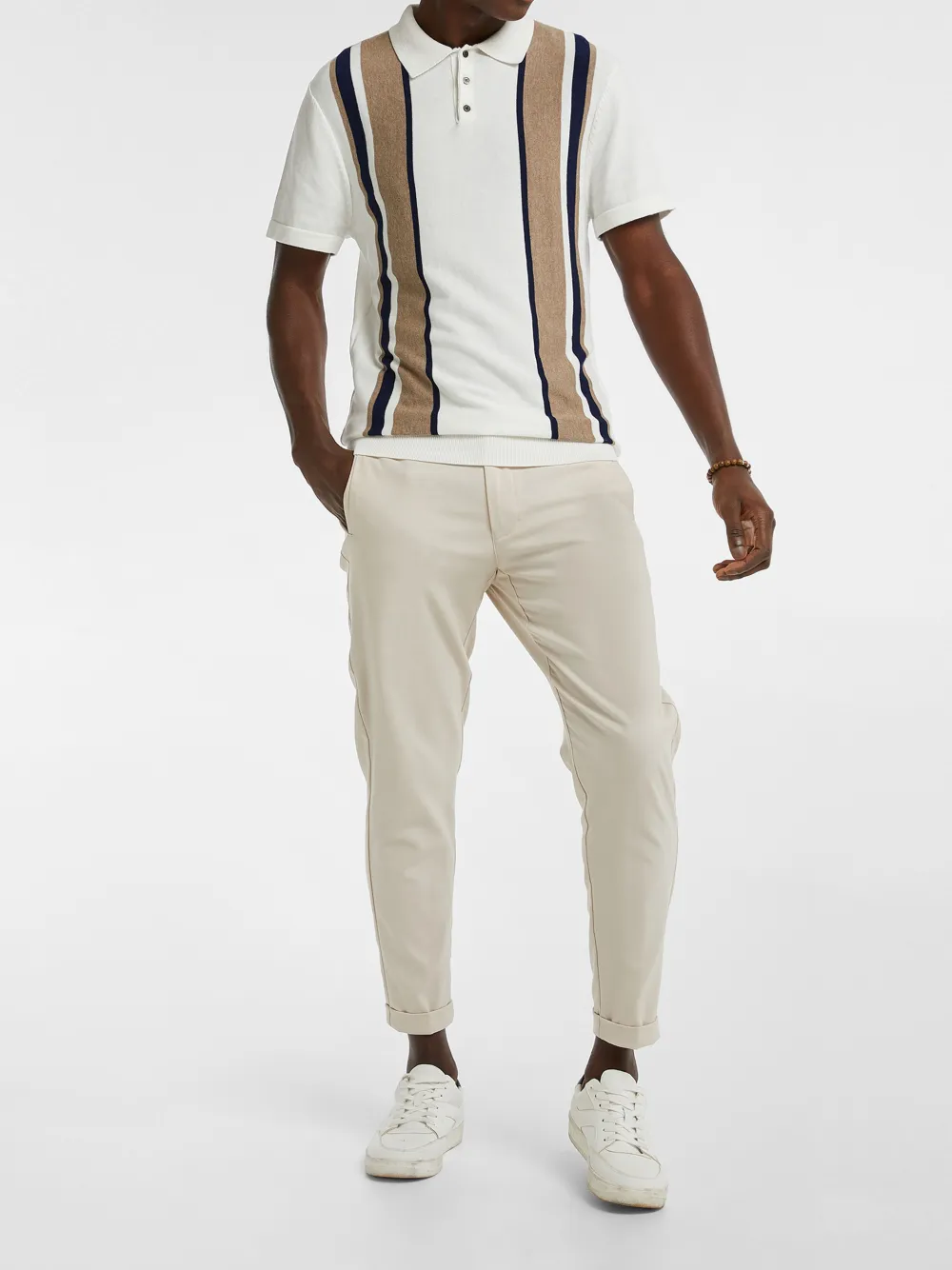White Short Sleeve Color Blocked Polo Shirt