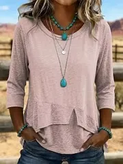 Women'S Retro Art Knitted Splicing Asymmetric Shirt