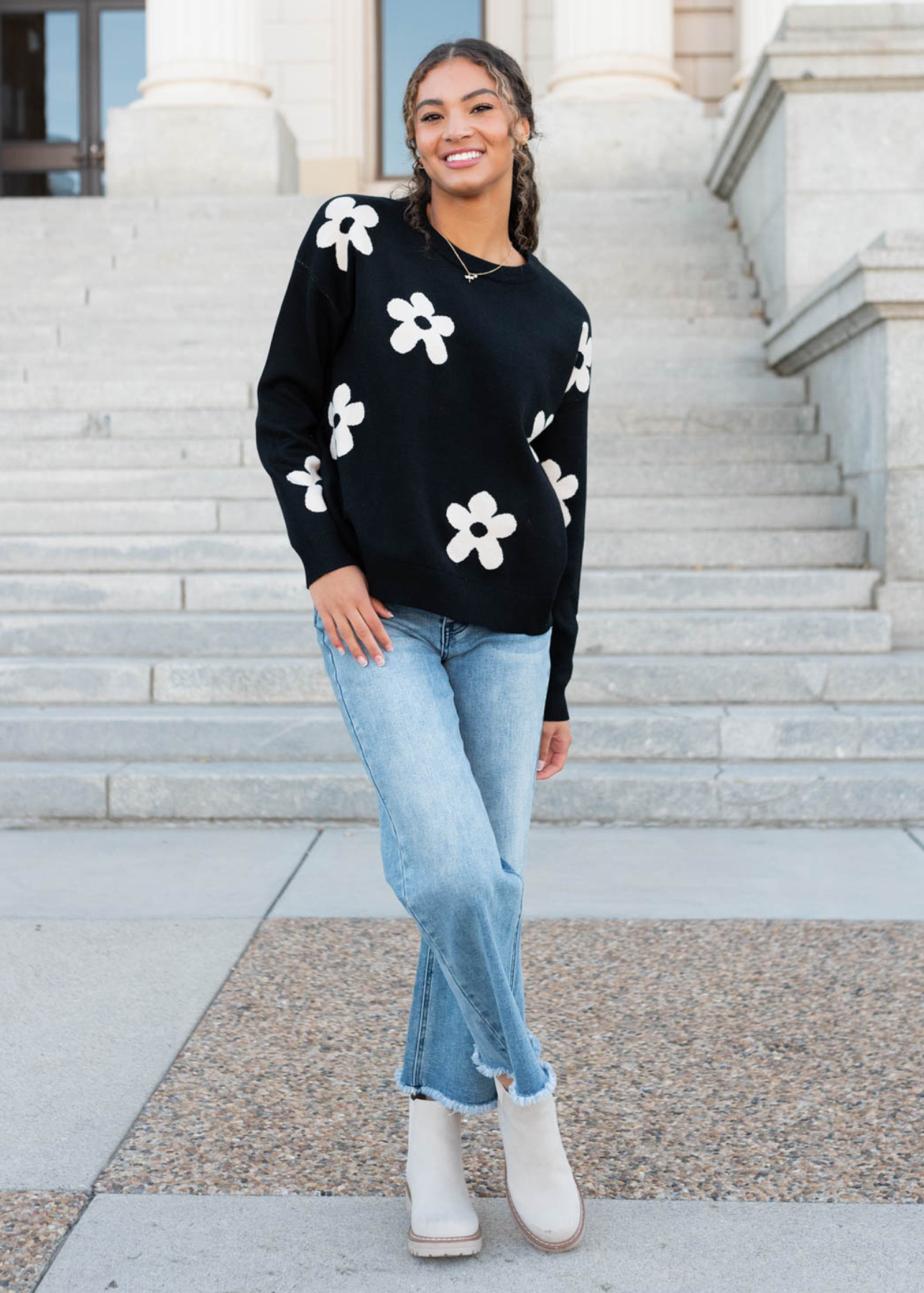 Eve Black Floral Sweater