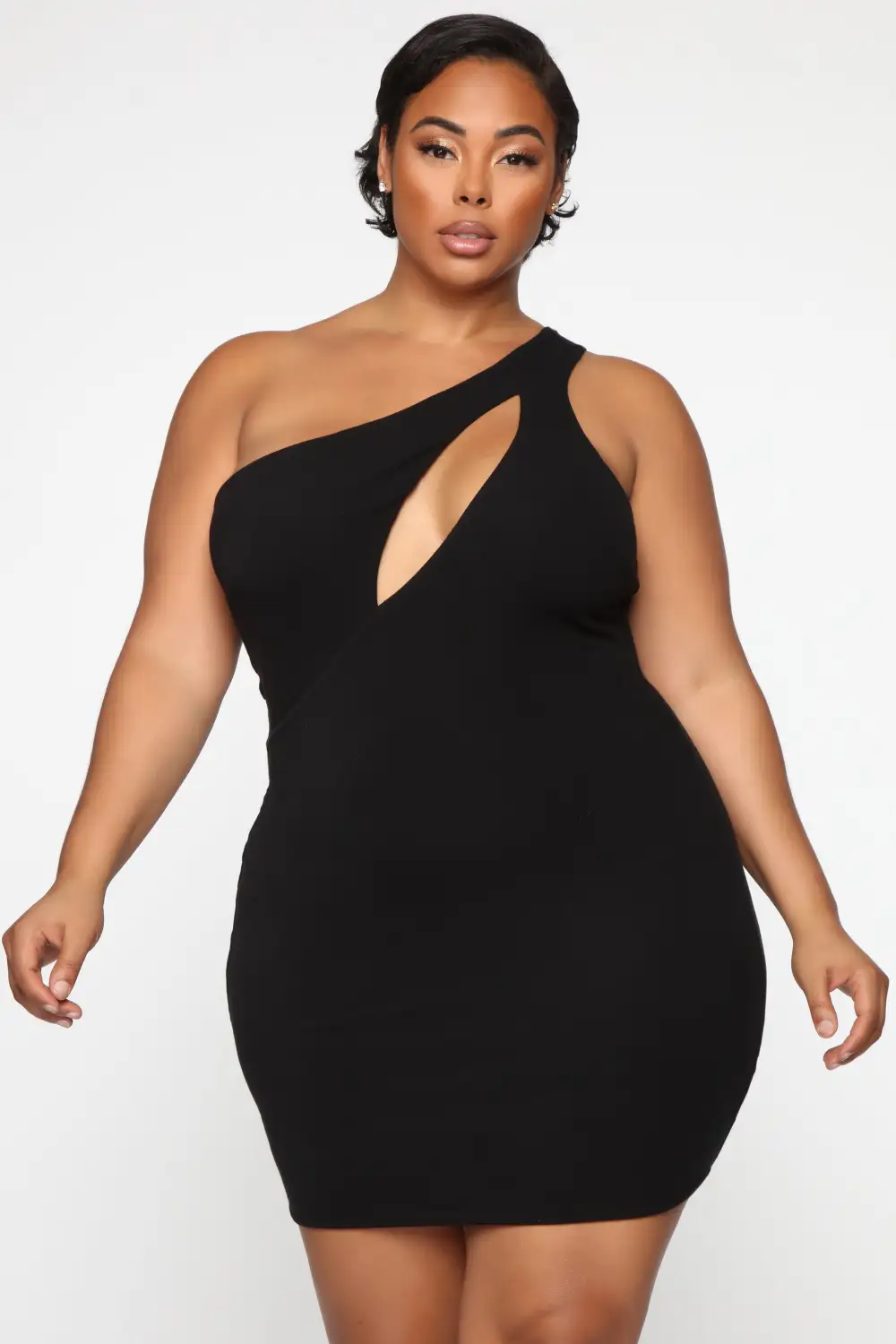 Cut Me In One Shoulder Mini Dress - Black