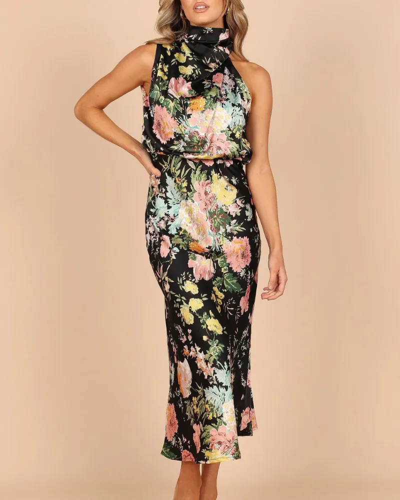 Easy Fit Floral Midi Soft Drape Dress