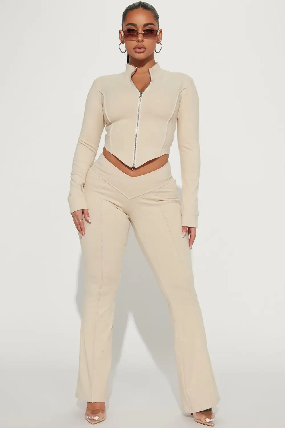 Getting Too Low Pant Set - Beige