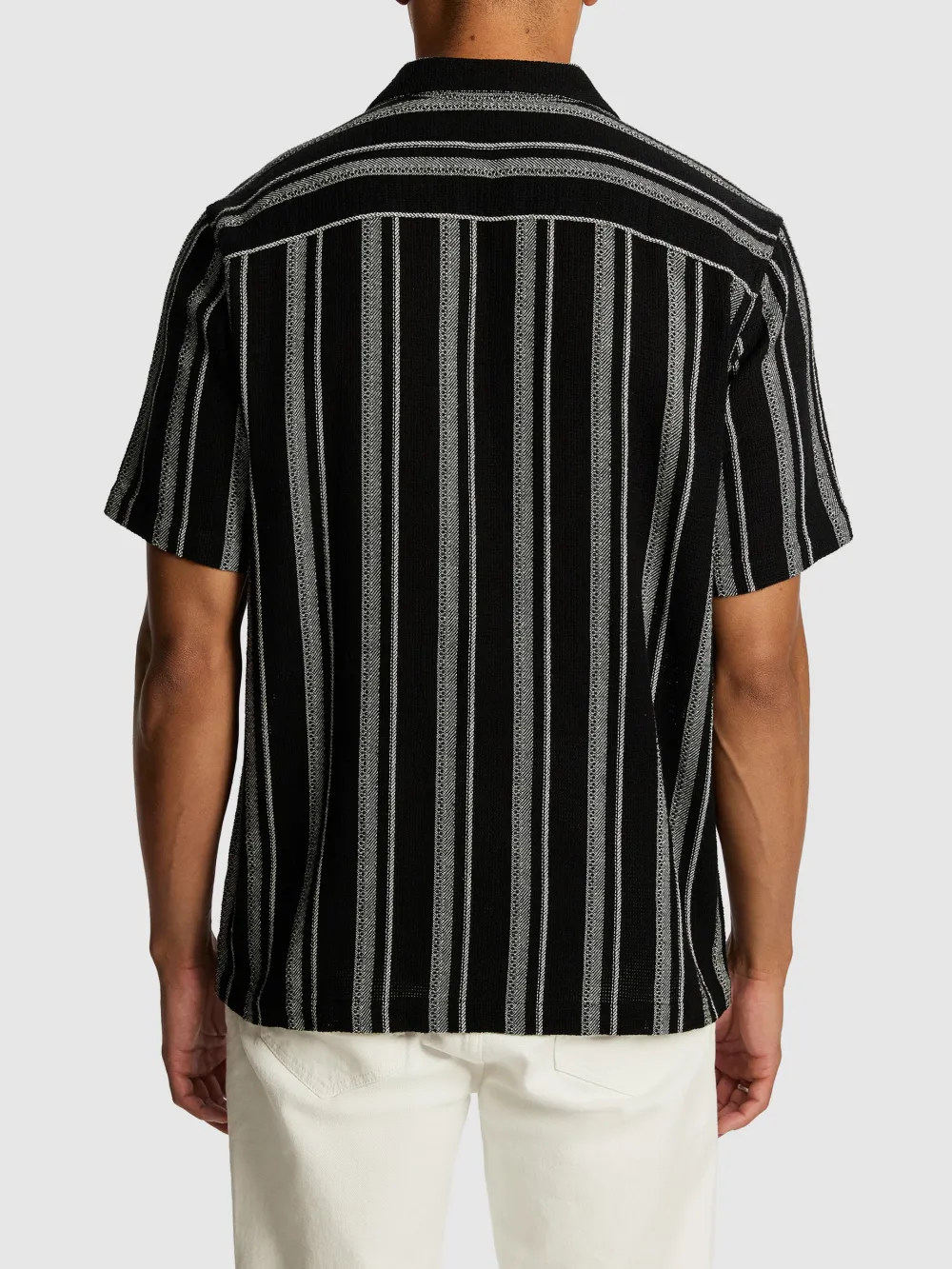Black And Gray Striped Knit Short Sleeve Shirt