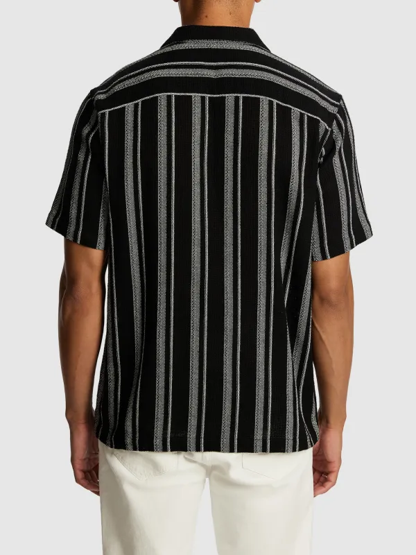 Black And Gray Striped Knit Short Sleeve Shirt