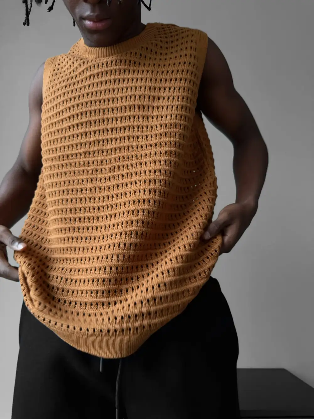 Clean Relaxed Grid Texture Tank Top