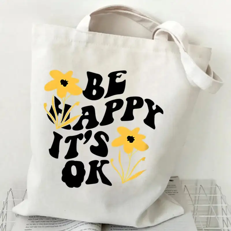 Groovy Retro Graphic Canvas Tote Bag