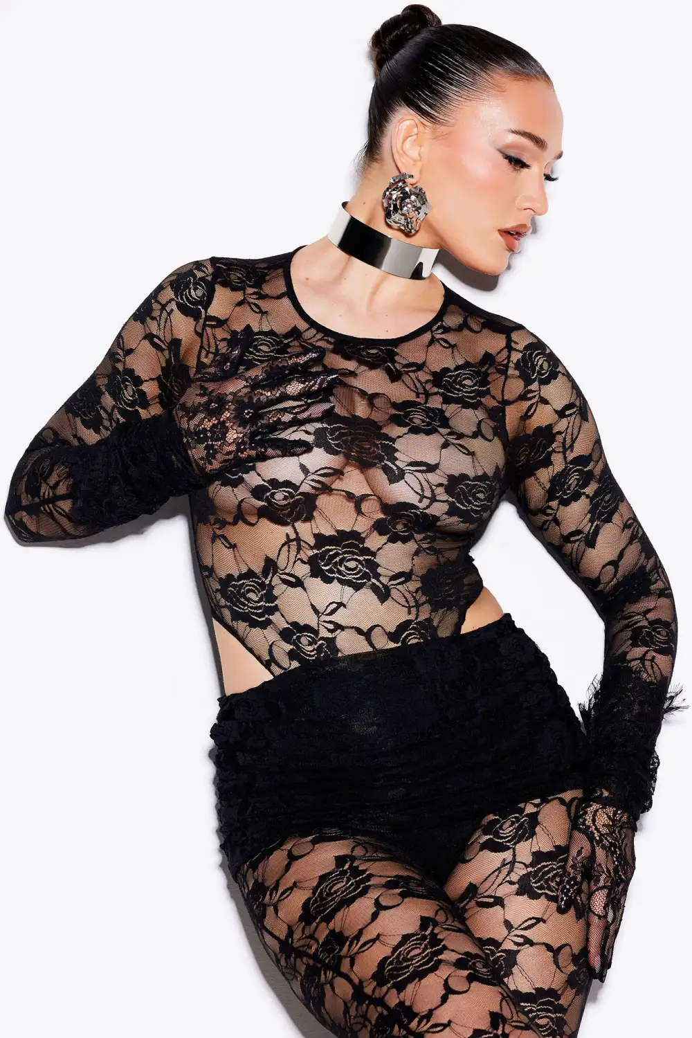 Think It Over Lace Pant Set - Black