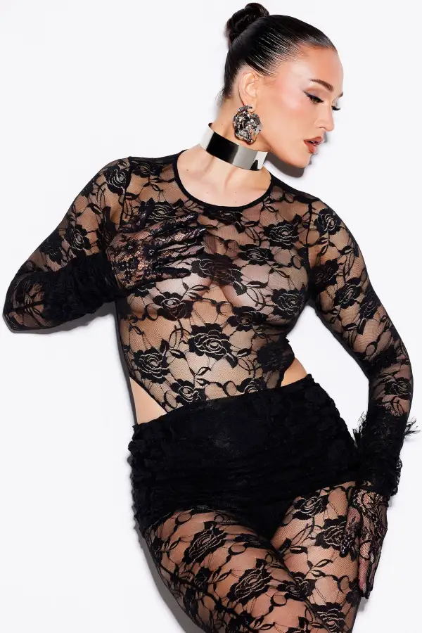 Think It Over Lace Pant Set - Black