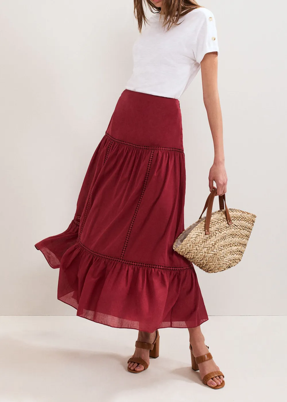 Red Casual Double-Layered Half Skirt