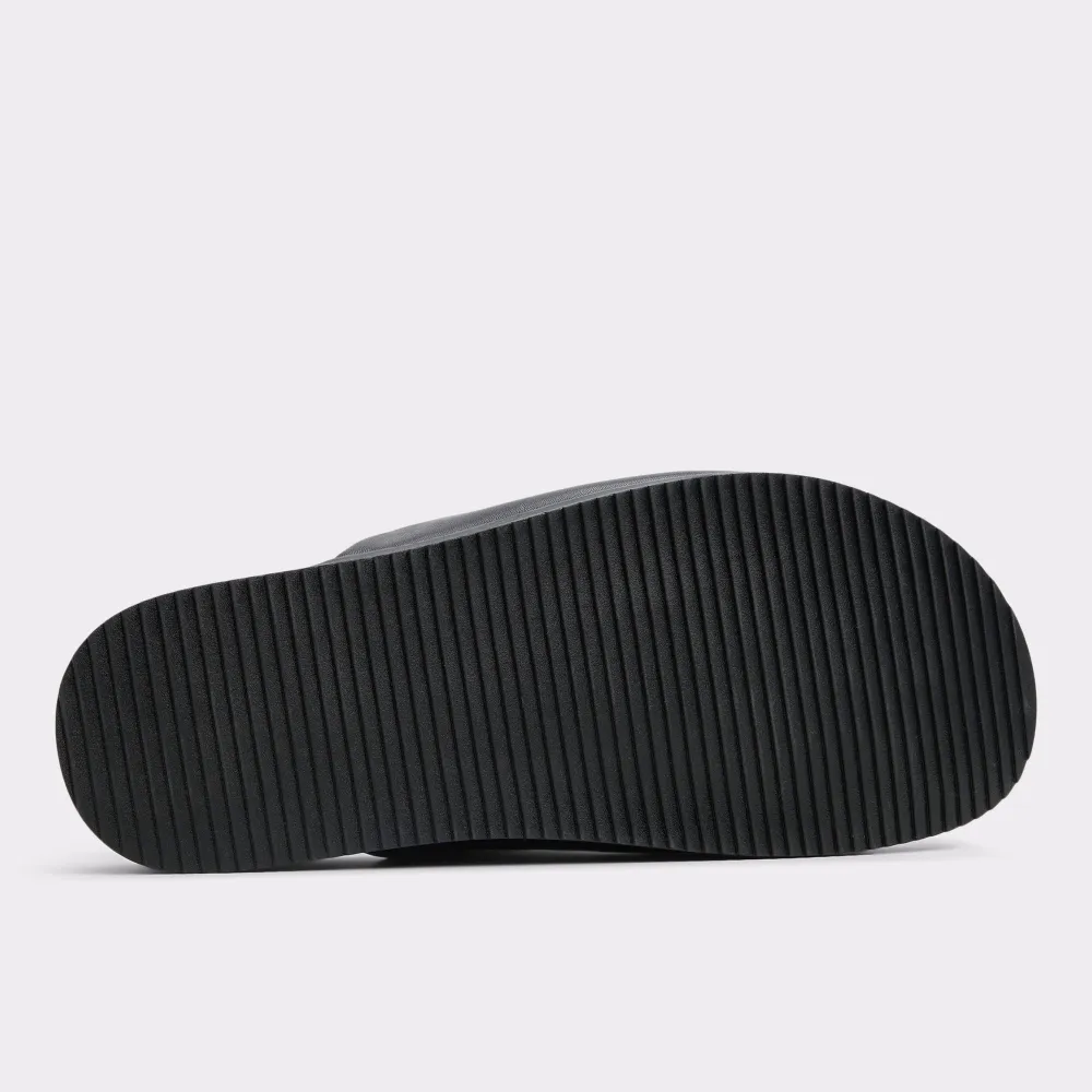 Summer Black Thick-soled Leather Flip Flops