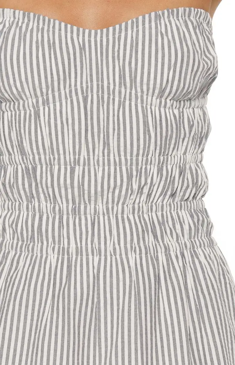 Strapless Shirred Stripe Mini Dress