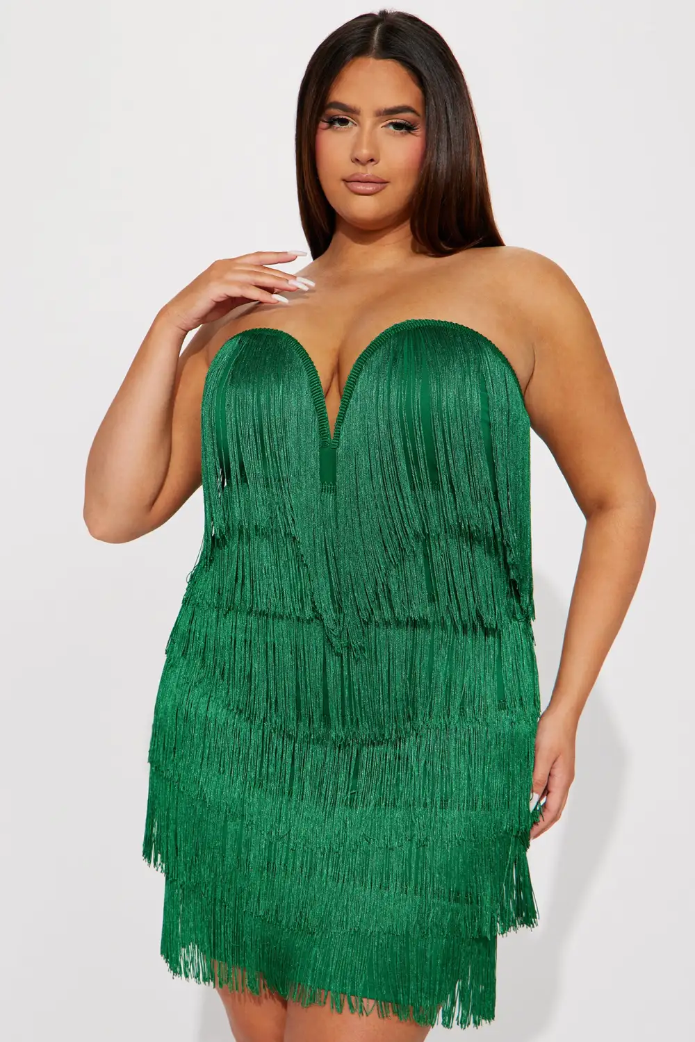 Amiah Fringe Mini Dress - Green