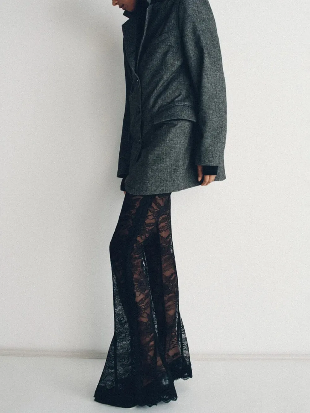 Sheer Lace Flared Pants