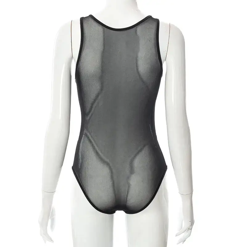 Sheer Halter Bodysuit with Cutout Detail