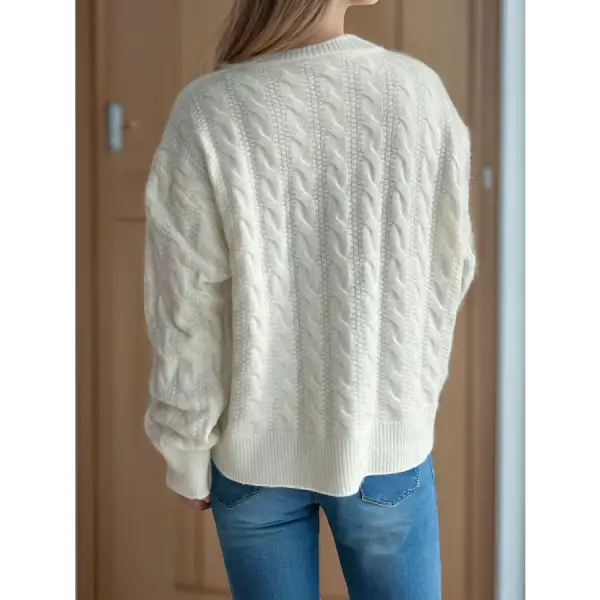 Cable Knit Round Neck Long Sleeve Cardigan