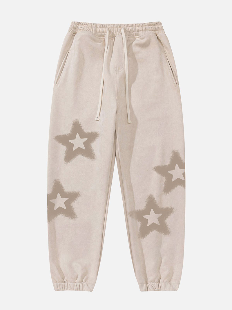 Star Print Drawstring Sweatpants