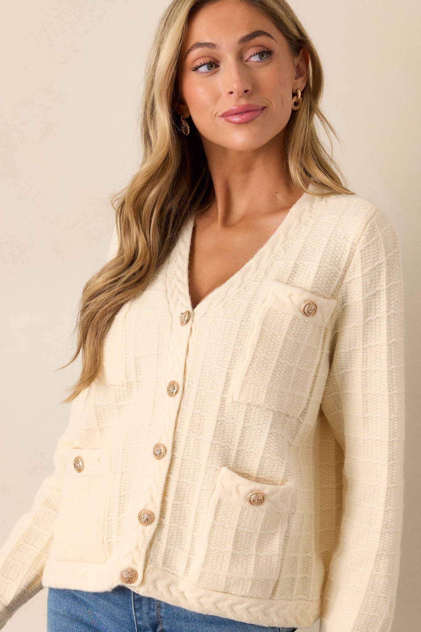 Quiet Days Ivory Cable Knit Cardigan