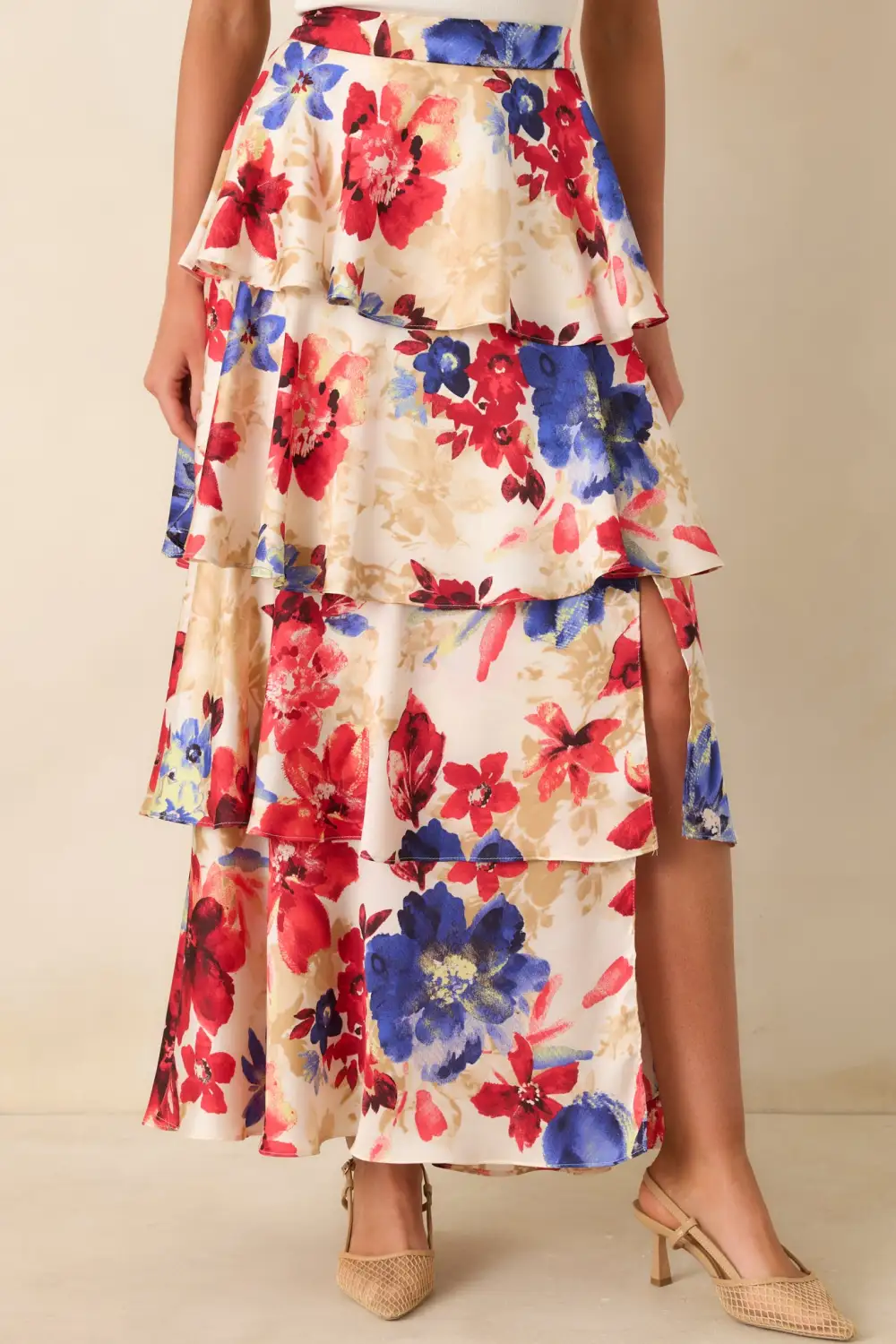 Multi Floral Print Tiered Maxi Skirt