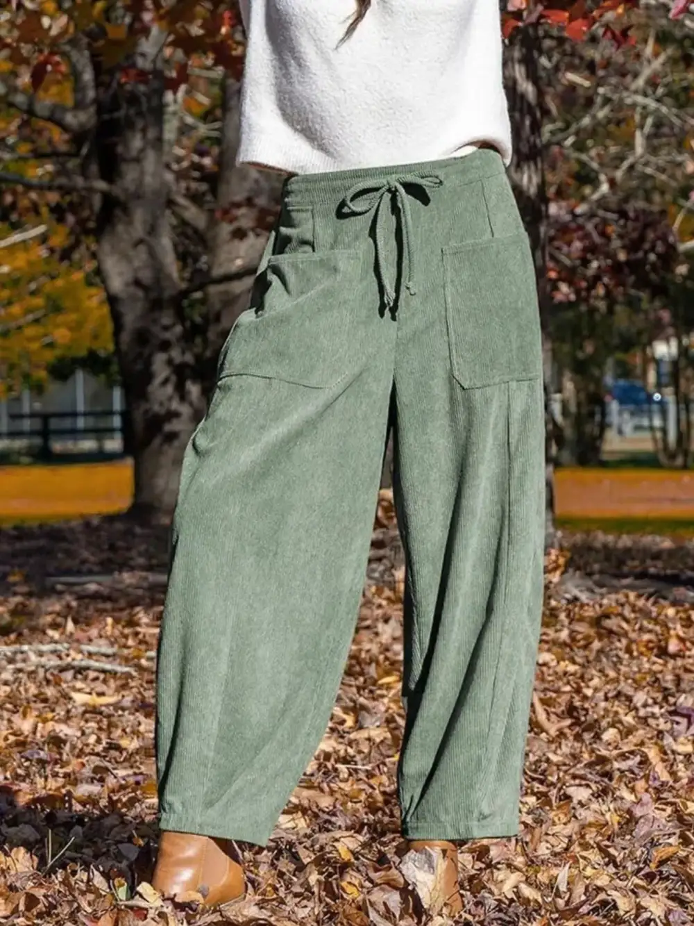 Corduroy Wide Leg Pants With Pocket