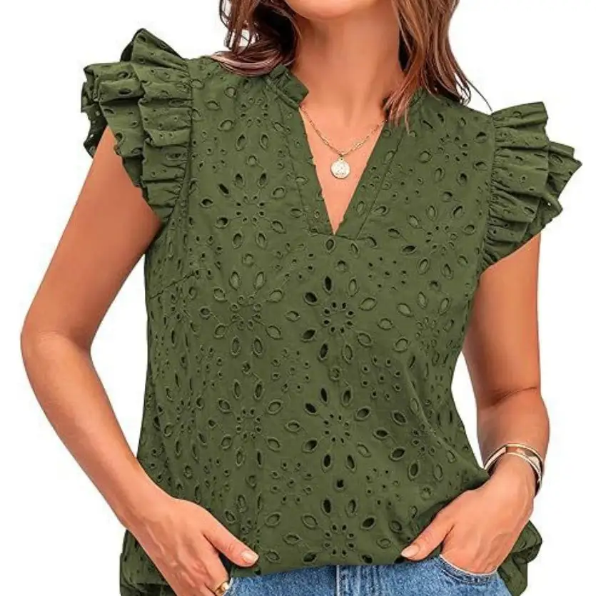 Eyelet Lace V-Neck Blouse