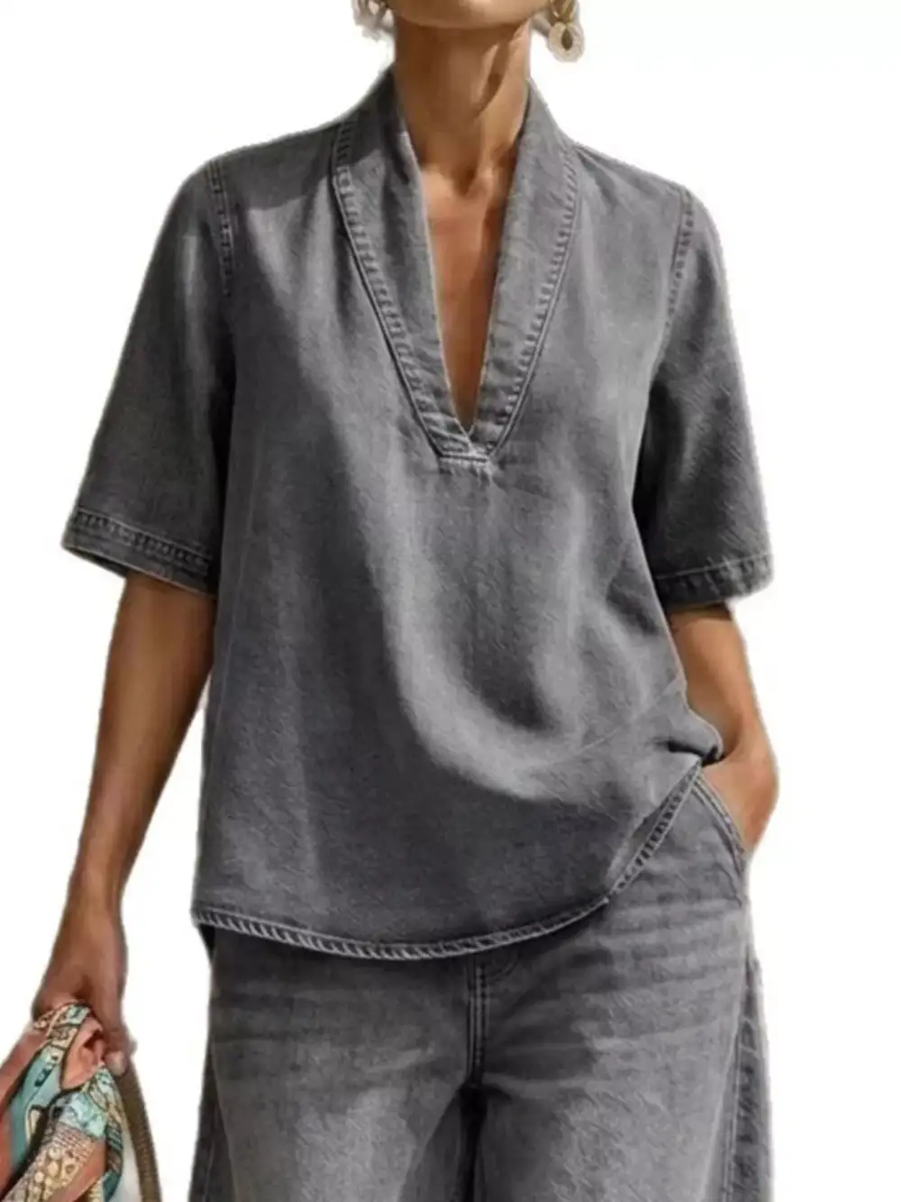 Half Sleeve Top and Wide Leg Pants Set