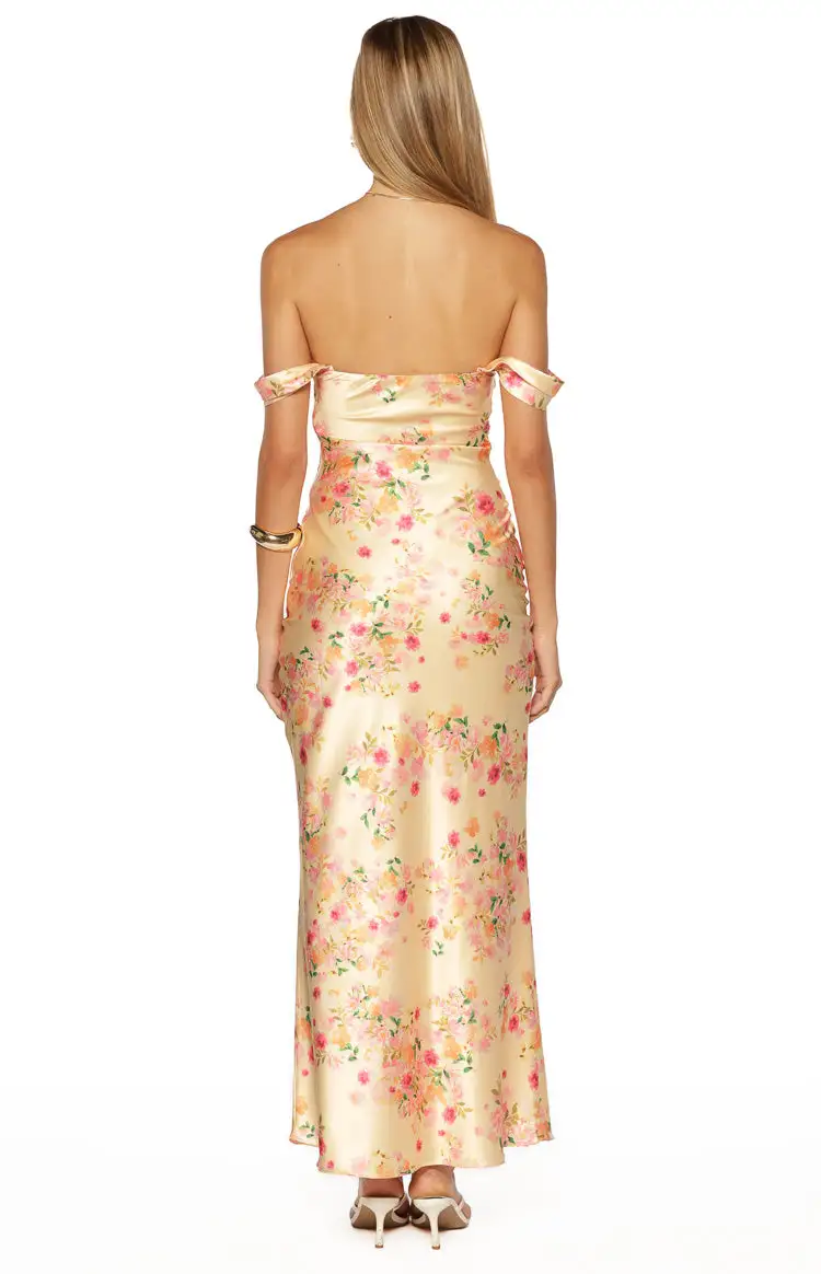 Satin Floral Flowy Maxi Dress