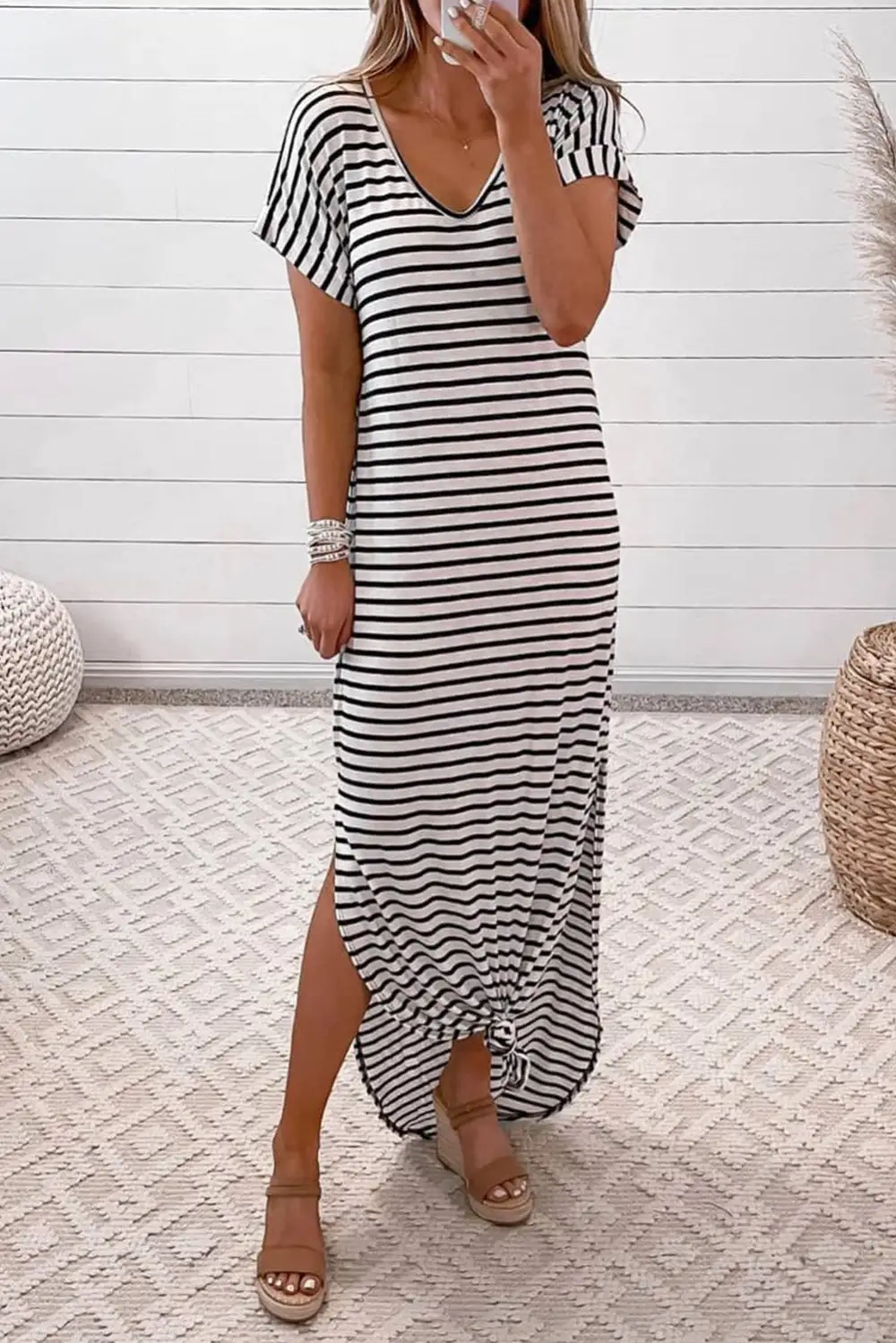 Striped Side Split Maxi Dress