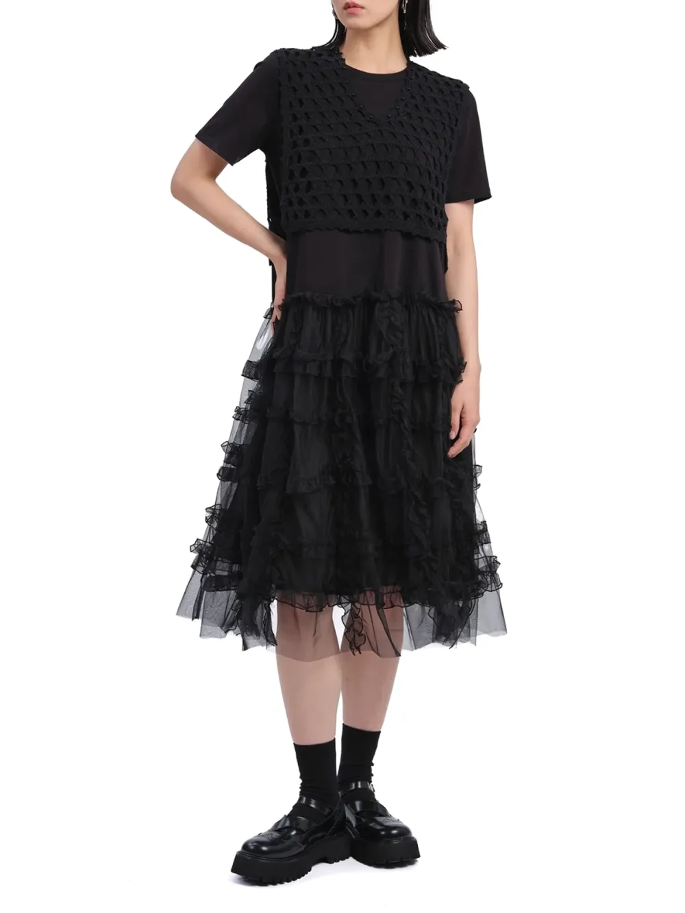 Layered Mesh Ruffle Short - Sleeve Dress