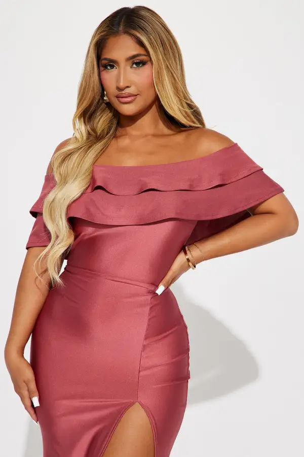 Life's A Runway Ruffle Gown - Mauve