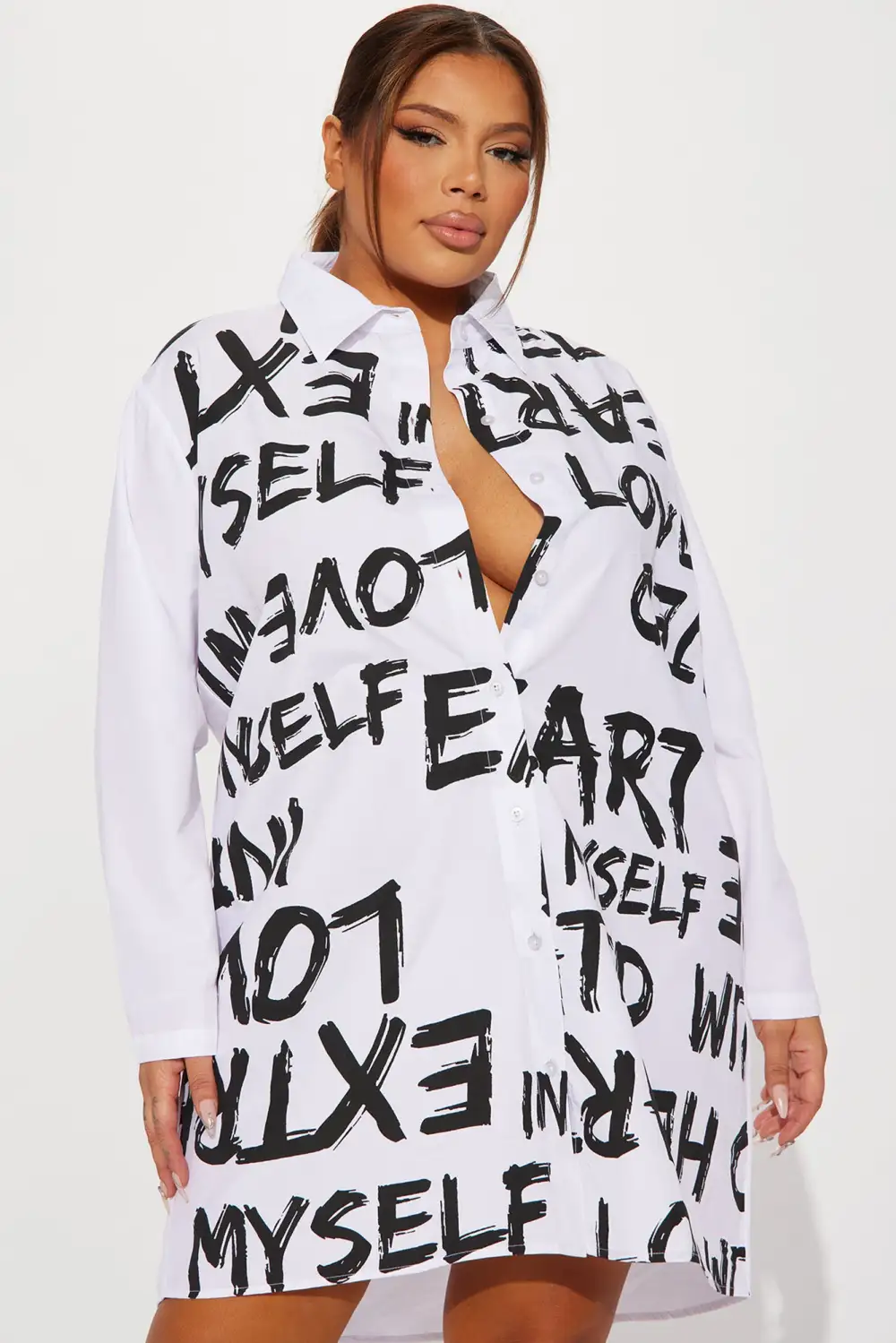 No Words Shirt Mini Dress - White/Black