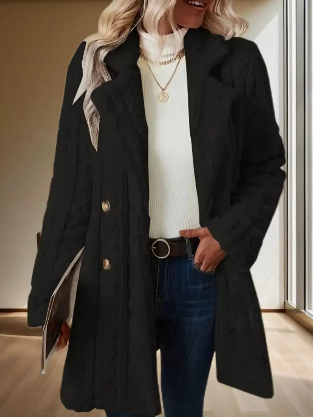 Double-breasted Fleece Longline Coat