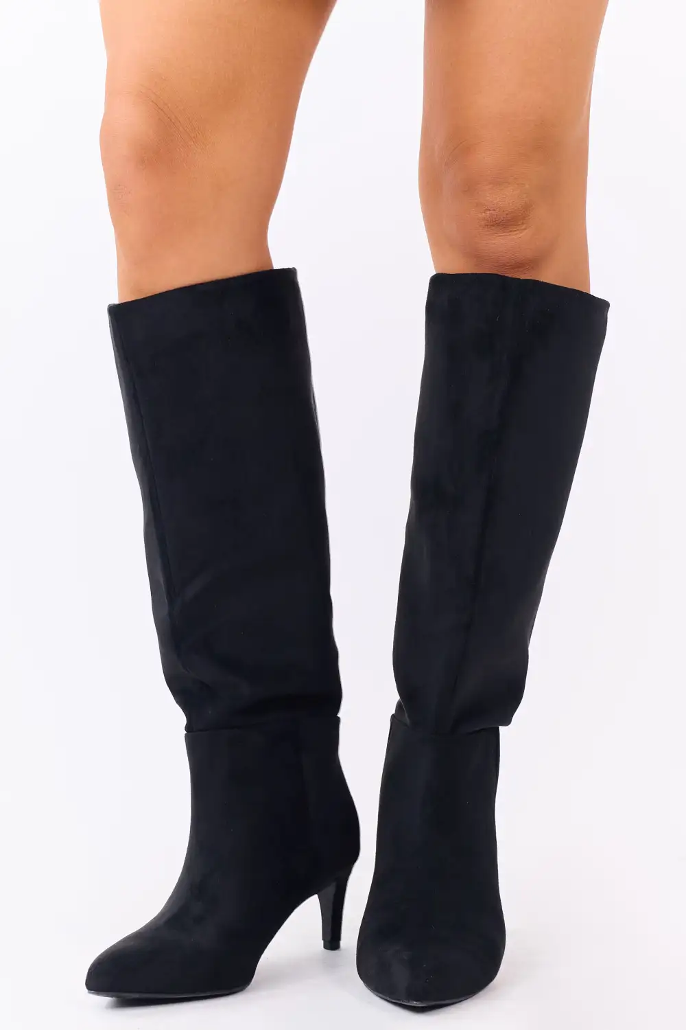 Faux Suede Pointed Toe Heeled Tall Boots