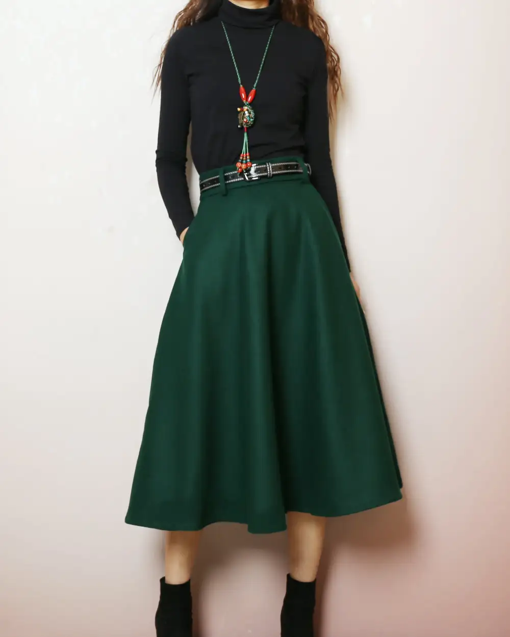 Relaxed Belted Wool Maxi Skirt