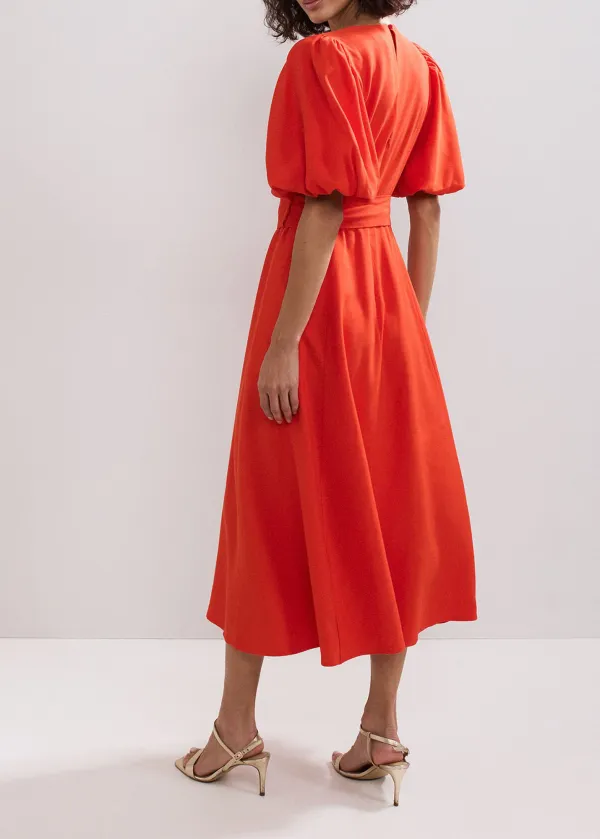 Relaxed Casual Puff Sleeve V-Neck Dress