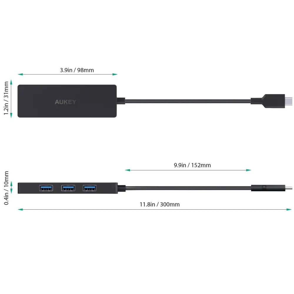 AUKEY CBC64 USB C Hub Ultra Slim with 4 USB 3.0 Data Ports Black