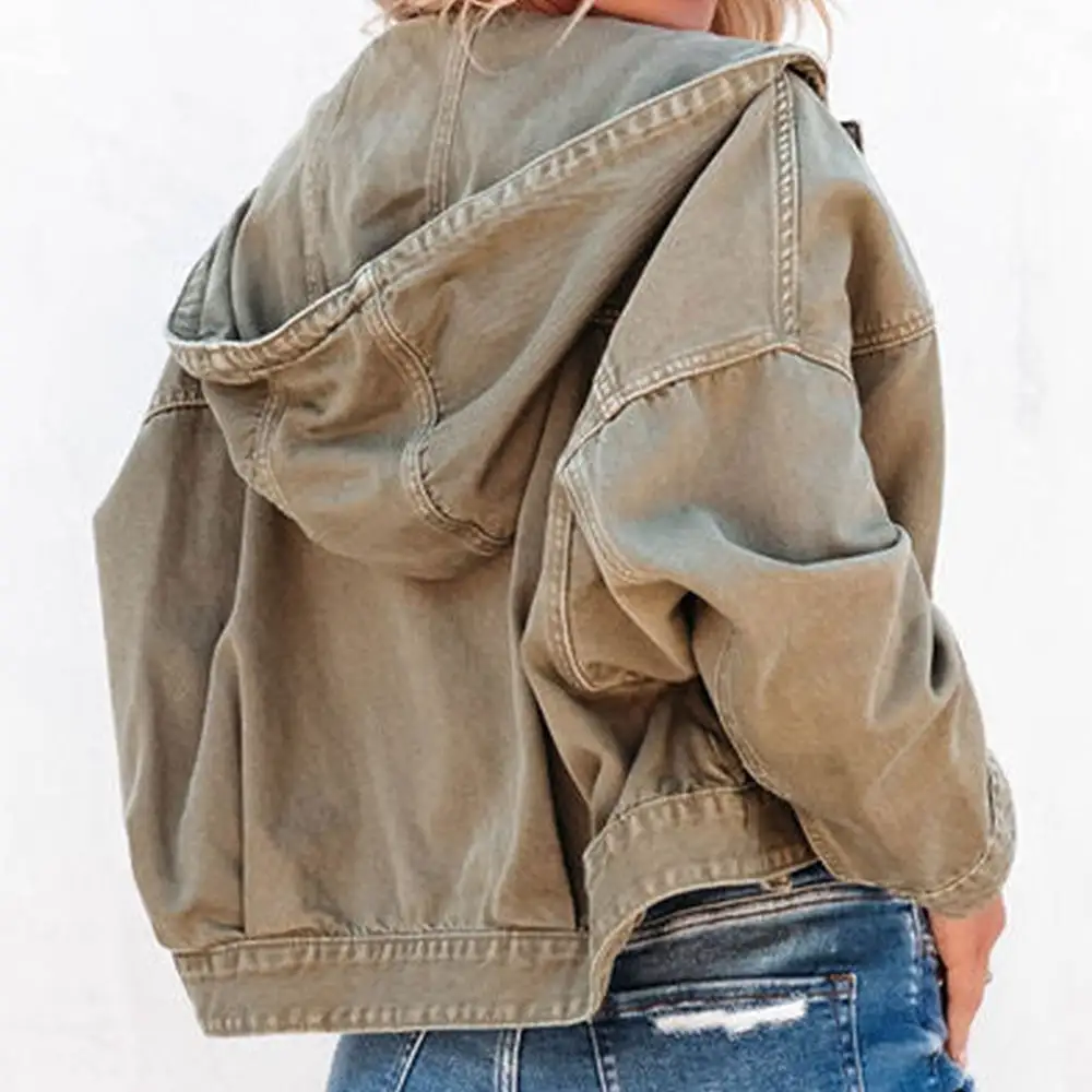 Hooded Drop-shoulder Denim Jacket