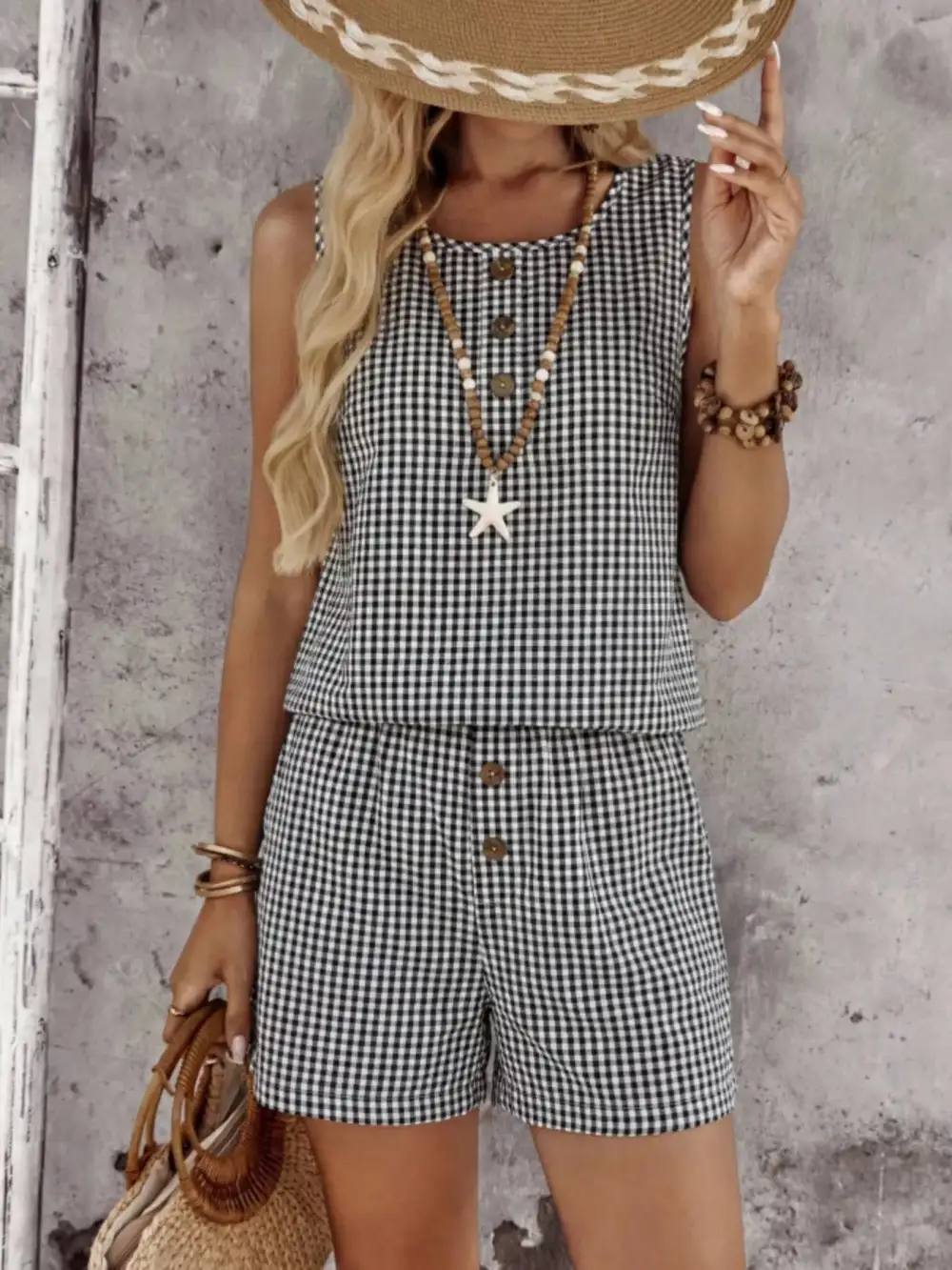 Sleeveless Gingham Jumpsuit