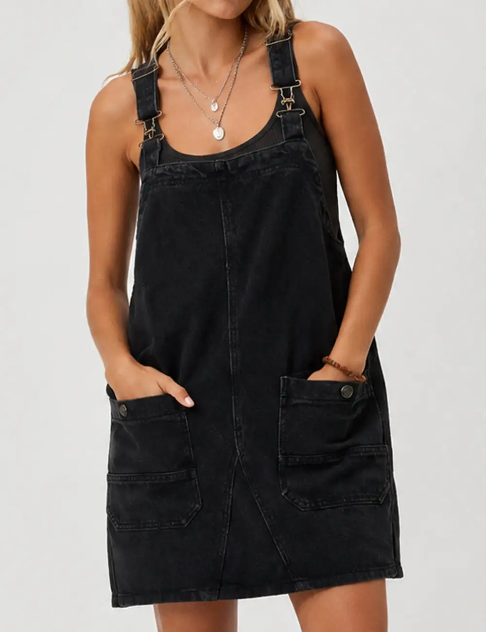Pocket Strap Denim Mini Overall Dress