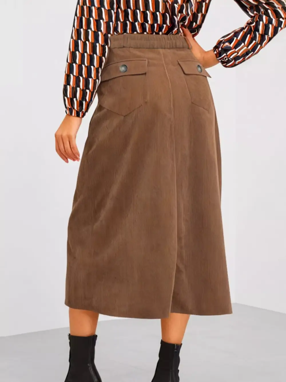 Side Slit High Waist Midi Skirt
