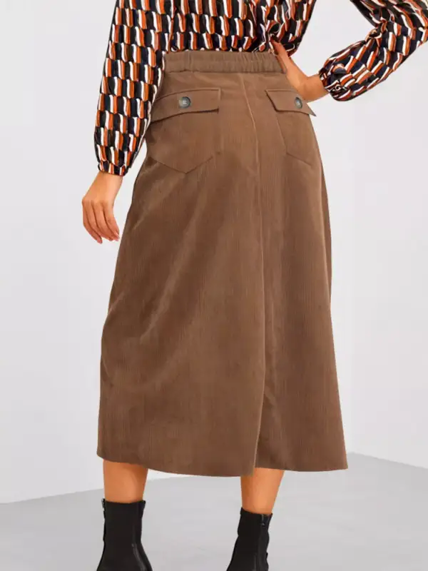 Side Slit High Waist Midi Skirt