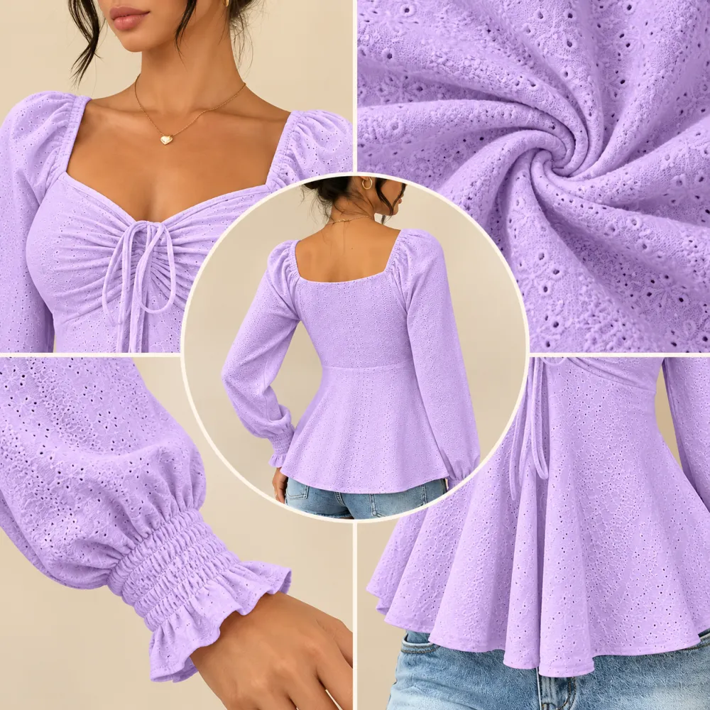 Women's V-Neck Ruched Drawstring Sexy Short Sleeve Solid Long Sleeve Top, European & American Style
